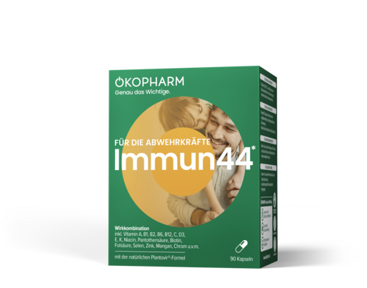 Sie sehen eine Packung Ökopharm44® Immun44® Wirkkomplex Kapseln 90ST, 90 Stück, Produktbild: 01 Ökopharm44® Immun44® Wirkkomplex Kapseln 90ST, 90 Stück, A-Nr.: 4865719 - 01