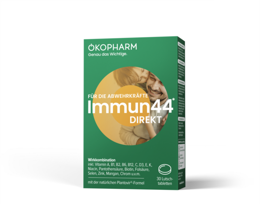 Sie sehen eine Packung Ökopharm44® Immun44® Wirkkomplex Lutschtabletten 30ST, 30 Stück, Produktbild: 01 Ökopharm44® Immun44® Wirkkomplex Lutschtabletten 30ST, 30 Stück, A-Nr.: 3695043 - 01