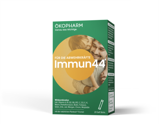 Sie sehen eine Packung Ökopharm44® Immun44® Wirkkomplex Saft-Sticks 20ST, 20 Stück, Produktbild: 01 Ökopharm44® Immun44® Wirkkomplex Saft-Sticks 20ST, 20 Stück, A-Nr.: 5097369 - 01