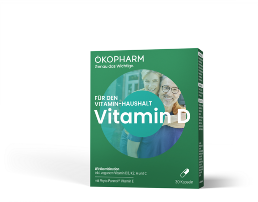 Sie sehen eine Packung Ökopharm44® Vitamin D Wirkkomplex Kapseln 30ST, 30 Stück, Produktbild: 01 Ökopharm44® Vitamin D Wirkkomplex Kapseln 30ST, 30 Stück, A-Nr.: 4363449 - 01