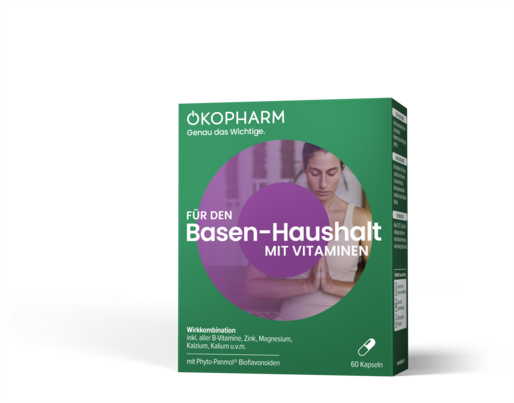 Sie sehen eine Packung Ökopharm44® Basen Vitamin Wirkkomplex Kapseln 60 ST, 60 Stück, Produktbild: 01 Ökopharm44® Basen Vitamin Wirkkomplex Kapseln 60 ST, 60 Stück, A-Nr.: 3293043 - 01