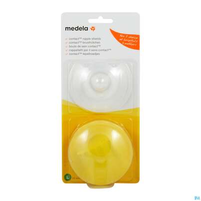 Sie sehen eine Packung Brusthuetchen Medela Contact-brusthuetchen +aufbewahrunsbox Gr L 2st, Produktbild: 01 Brusthuetchen Medela Contact-brusthuetchen +aufbewahrunsbox Gr L 2st, A-Nr.: 3273649 - 01