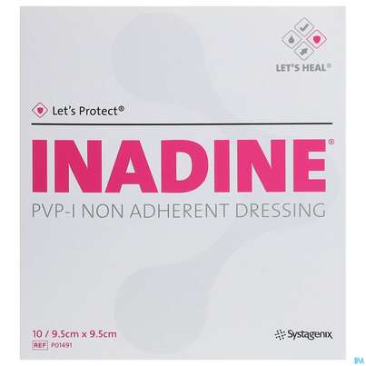 Sie sehen eine Packung Inadine Pvp-jod Verband Antiseptisch P01491c 9,5x 9,5cm 10st, Produktbild: 01 Inadine Pvp-jod Verband Antiseptisch P01491c 9,5x 9,5cm 10st, A-Nr.: 1861187 - 01