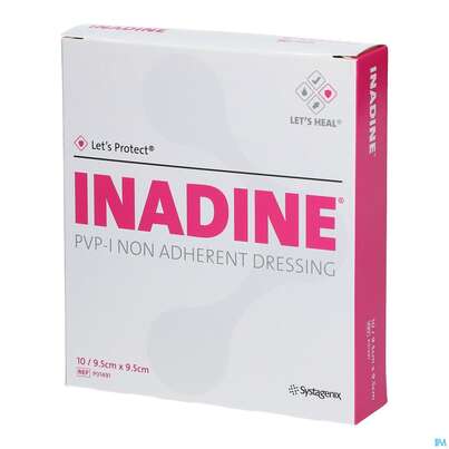 Sie sehen eine Packung Inadine Pvp-jod Verband Antiseptisch P01491c 9,5x 9,5cm 10st, Produktbild: 04 Inadine Pvp-jod Verband Antiseptisch P01491c 9,5x 9,5cm 10st, A-Nr.: 1861187 - 04