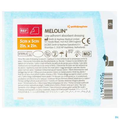 Sie sehen eine Packung Wundauflagen Melolin Nichthaftend Steril 5x 5cm 1st, Produktbild: 01 Wundauflagen Melolin Nichthaftend Steril 5x 5cm 1st, A-Nr.: 0188423 - 01
