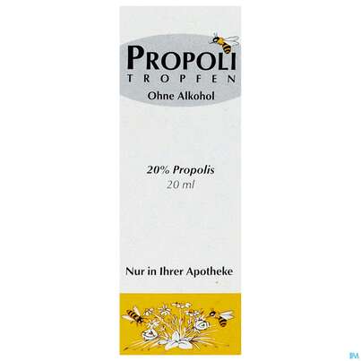 Sie sehen eine Packung Propolis Tropfen 20% Ohne Alkohol 20ml, Produktbild: 01 Propolis Tropfen 20% Ohne Alkohol 20ml, A-Nr.: 1751211 - 01