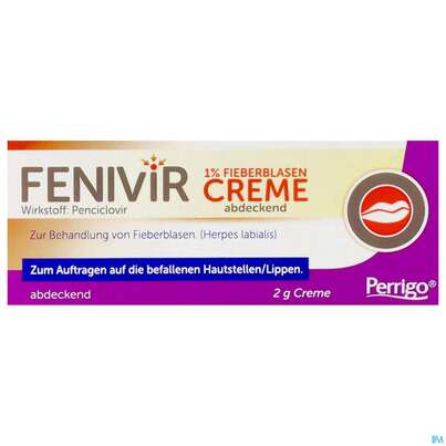 Sie sehen eine Packung Fenivir 1% Fieberblasencreme abdeckend, 2 Gramm, Produktbild: 01 Fenivir 1% Fieberblasencreme abdeckend, 2 Gramm, A-Nr.: 4217943 - 01