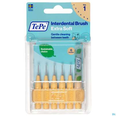 Sie sehen eine Packung Tepe Interdentalbuersten Extra Weich 0,45mm Hellorange 6st, Produktbild: 01 Tepe Interdentalbuersten Extra Weich 0,45mm Hellorange 6st, A-Nr.: 3995756 - 01