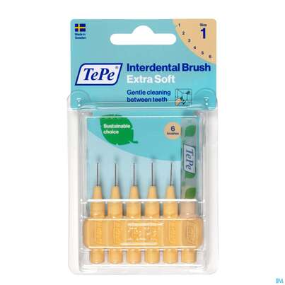 Sie sehen eine Packung Tepe Interdentalbuersten Extra Weich 0,45mm Hellorange 6st, Produktbild: 02 Tepe Interdentalbuersten Extra Weich 0,45mm Hellorange 6st, A-Nr.: 3995756 - 02