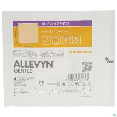 Sie sehen eine Packung Wundauflagen Allevyn/gentle Haftend +gelkleber 5x 5cm 10st, Produktbild: 01 Wundauflagen Allevyn/gentle Haftend +gelkleber 5x 5cm 10st, A-Nr.: 3748035 - 01