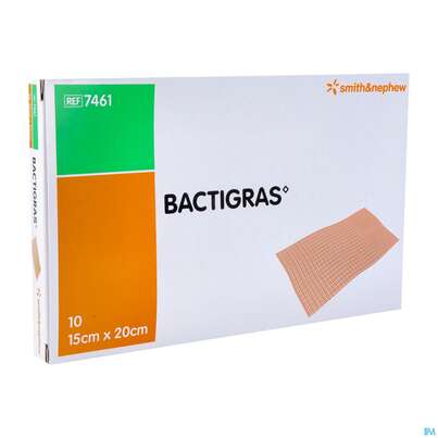 Sie sehen eine Packung Kompressen Bactigras Paraffingaze 15x 20cm 10st, Produktbild: 02 Kompressen Bactigras Paraffingaze 15x 20cm 10st, A-Nr.: 1599401 - 02