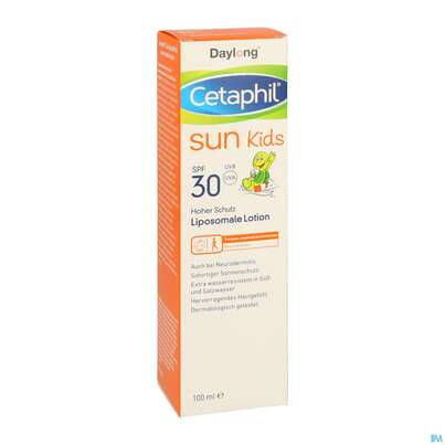 Sie sehen eine Packung Cetaphil Sun Daylong Kids Liposomale Lotion SPF 30, 100 Milliliter, Produktbild: 03 Cetaphil Sun Daylong Kids Liposomale Lotion SPF 30, 100 Milliliter, A-Nr.: 5129750 - 03