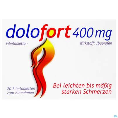 Sie sehen eine Packung DOLOFORT FTBL 400MG, 20 Stück, Produktbild: 01 DOLOFORT FTBL 400MG, 20 Stück, A-Nr.: 1347651 - 01