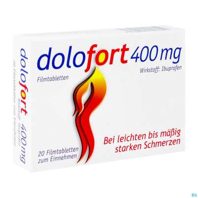 Sie sehen eine Packung DOLOFORT FTBL 400MG, 20 Stück, Produktbild: 02 DOLOFORT FTBL 400MG, 20 Stück, A-Nr.: 1347651 - 02