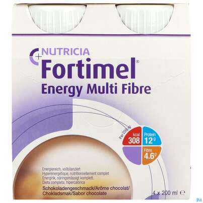 Sie sehen eine Packung Fortimel/multifibre 1,5kcal 200ml Flasche Schoko 4st, Produktbild: 01 Fortimel/multifibre 1,5kcal 200ml Flasche Schoko 4st, A-Nr.: 3237719 - 01