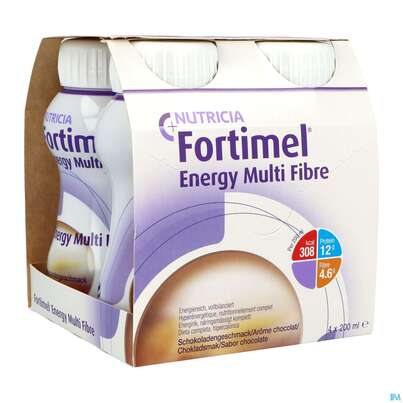 Sie sehen eine Packung Fortimel/multifibre 1,5kcal 200ml Flasche Schoko 4st, Produktbild: 02 Fortimel/multifibre 1,5kcal 200ml Flasche Schoko 4st, A-Nr.: 3237719 - 02