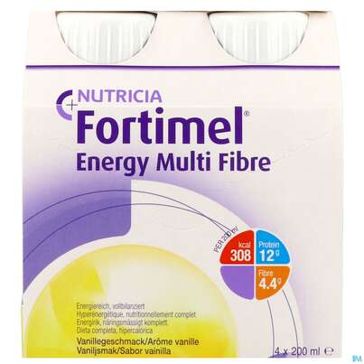 Sie sehen eine Packung Fortimel/multifibre 1,5kcal 200ml Flasche Vanille 4st, Produktbild: 01 Fortimel/multifibre 1,5kcal 200ml Flasche Vanille 4st, A-Nr.: 3237731 - 01