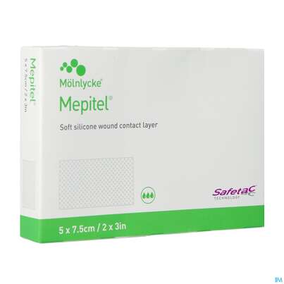 Sie sehen eine Packung Netzauflagen Mepitel Silikon Steril 5x7,5cm 10st, Produktbild: 03 Netzauflagen Mepitel Silikon Steril 5x7,5cm 10st, A-Nr.: 1519514 - 03