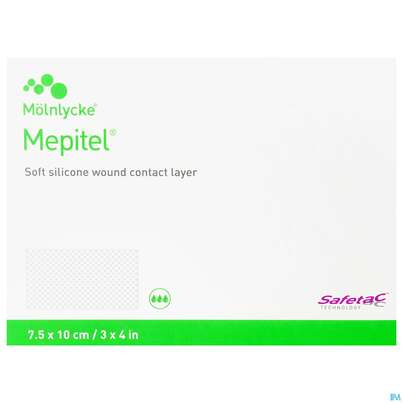 Sie sehen eine Packung Netzauflagen Mepitel Silikon Steril 7,5x10cm 10st, Produktbild: 01 Netzauflagen Mepitel Silikon Steril 7,5x10cm 10st, A-Nr.: 1519520 - 01