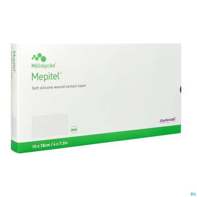 Sie sehen eine Packung Netzauflagen Mepitel Silikon Steril 10x18cm 10st, Produktbild: 02 Netzauflagen Mepitel Silikon Steril 10x18cm 10st, A-Nr.: 1519537 - 02