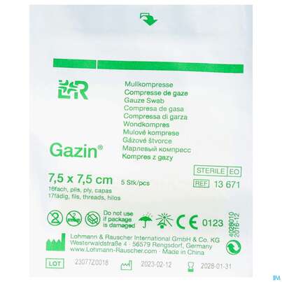 Sie sehen eine Packung MULLK.GAZIN ST16F 7,5x7,5, 5 Stück, Produktbild: 01 MULLK.GAZIN ST16F 7,5x7,5, 5 Stück, A-Nr.: 2570138 - 01