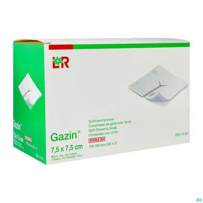 Sie sehen eine Packung Schlitzkompressen Gazin 17faedig Steril 8fach 7,5x 7,5cm 50x2 100st, Produktbild: 03 Schlitzkompressen Gazin 17faedig Steril 8fach 7,5x 7,5cm 50x2 100st, A-Nr.: 2404405 - 03