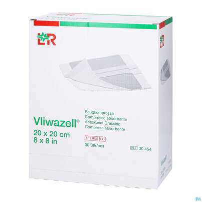 Sie sehen eine Packung Vliwazell Saugkompresse Steril 20x 20cm 30st, Produktbild: 02 Vliwazell Saugkompresse Steril 20x 20cm 30st, A-Nr.: 3707467 - 02