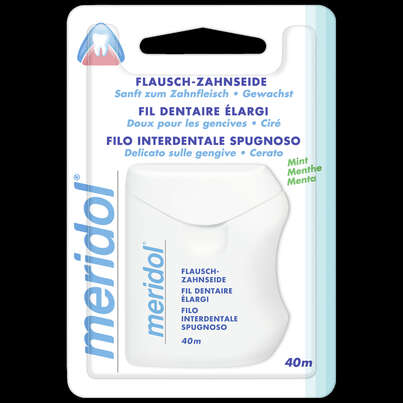 Sie sehen eine Packung meridol® Flausch-Zahnseide 40m, Produktbild: 01 meridol® Flausch-Zahnseide 40m, A-Nr.: 4127996 - 01