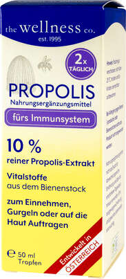 Sie sehen eine Packung Wellnes Propolis, 50 Milliliter, Produktbild: 01 Wellnes Propolis, 50 Milliliter, A-Nr.: 2011404 - 01