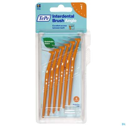 Sie sehen eine Packung Tepe Interdentalbuersten Angle 0,45mm Orange 6st, Produktbild: 01 Tepe Interdentalbuersten Angle 0,45mm Orange 6st, A-Nr.: 3793277 - 01