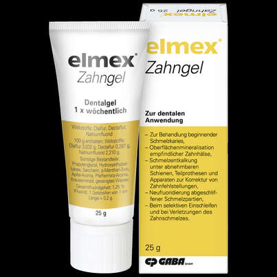 Sie sehen eine Packung ELMEX ZAHNGEL, 25 Gramm, Produktbild: 01 ELMEX ZAHNGEL, 25 Gramm, A-Nr.: 0916561 - 01