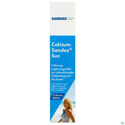 Sie sehen eine Packung CALC SAN SUN BRTBL 500MG, 20 Stück, Produktbild: 01 CALC SAN SUN BRTBL 500MG, 20 Stück, A-Nr.: 3905492 - 01