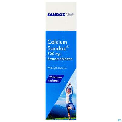 Sie sehen eine Packung CALCIUM SAN BRTBL 500MG, 20 Stück, Produktbild: 01 CALCIUM SAN BRTBL 500MG, 20 Stück, A-Nr.: 3524318 - 01