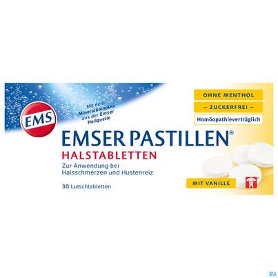 Sie sehen eine Packung EMSER PAS ZUFR +VANILLE, 30 Stück, Produktbild: 01 EMSER PAS ZUFR +VANILLE, 30 Stück, A-Nr.: 4371265 - 01