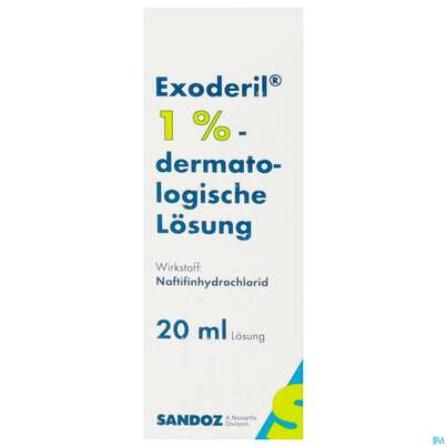Sie sehen eine Packung EXODERIL DERM LSG 1%, 20 Milliliter, Produktbild: 01 EXODERIL DERM LSG 1%, 20 Milliliter, A-Nr.: 1130130 - 01