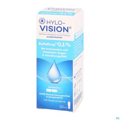 Sie sehen eine Packung Augentropfen Hylo-vision Safe Drop 0,1% 10ml, Produktbild: 03 Augentropfen Hylo-vision Safe Drop 0,1% 10ml, A-Nr.: 4118997 - 03