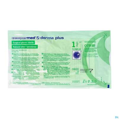 Sie sehen eine Packung Operationshandschuhe Sempermed Anatomisch Derma Plus Gepudert Weiss Gr 7 2st, Produktbild: 02 Operationshandschuhe Sempermed Anatomisch Derma Plus Gepudert Weiss Gr 7 2st, A-Nr.: 1663116 - 02