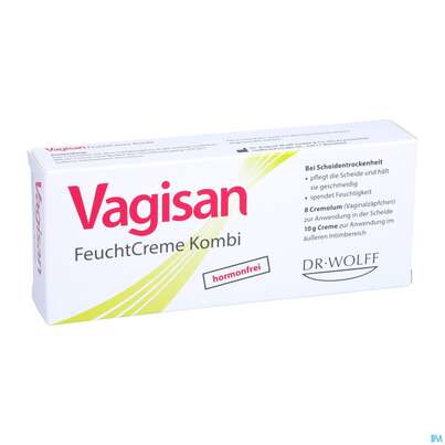 Sie sehen eine Packung Vagisan Kombi Feuchtcreme 10g +zaepfchen 8stk 1pk, Produktbild: 03 Vagisan Kombi Feuchtcreme 10g +zaepfchen 8stk 1pk, A-Nr.: 4089451 - 03