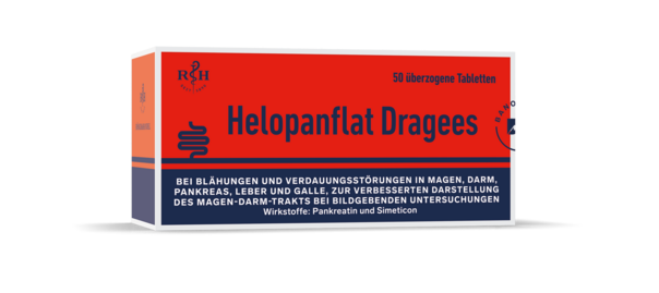 Sie sehen eine Packung HELOPANFLAT 50 Drg., 50 Stück, Produktbild: 01 HELOPANFLAT 50 Drg., 50 Stück, A-Nr.: 0025106 - 01