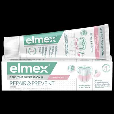 Sie sehen eine Packung elmex® SENSITIVE PROFESSIONAL Zahnpasta, 75 Milliliter, Produktbild: 01 elmex® SENSITIVE PROFESSIONAL Zahnpasta, 75 Milliliter, A-Nr.: 4490998 - 01