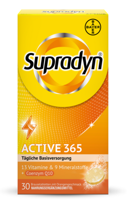 Sie sehen eine Packung Supradyn® active Brausetabletten, 30 Stück, Produktbild: 01 Supradyn® active Brausetabletten, 30 Stück, A-Nr.: 3435885 - 01