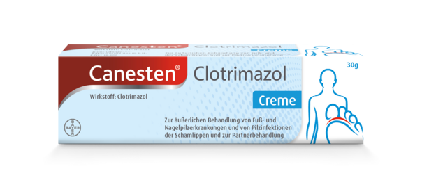 Sie sehen eine Packung Canesten® Clotrimazol Creme, 30 Gramm, Produktbild: 01 Canesten® Clotrimazol Creme, 30 Gramm, A-Nr.: 0967191 - 01
