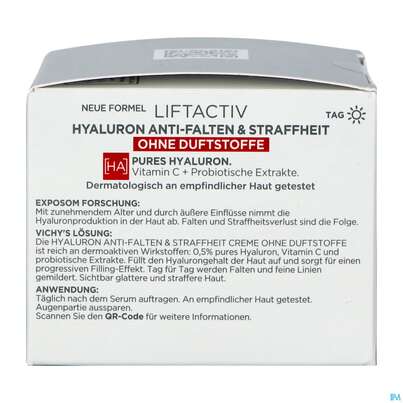 Sie sehen eine Packung Vichy Liftactiv Hyaluron Creme Ohne Duftstoffe 50ml, Produktbild: 09 Vichy Liftactiv Hyaluron Creme Ohne Duftstoffe 50ml, A-Nr.: 5686290 - 09