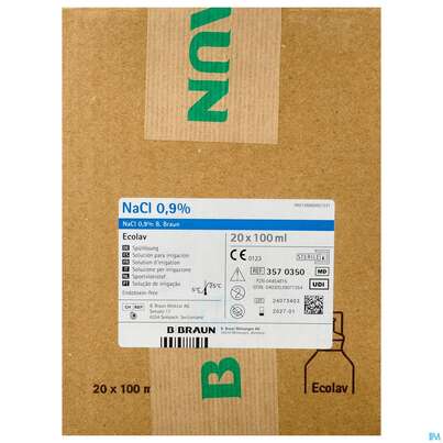 Sie sehen eine Packung Nacl 0,9% Ecolav Topische Spuellösung 100ml 20st, Produktbild: 01 Nacl 0,9% Ecolav Topische Spuellösung 100ml 20st, A-Nr.: 3016740 - 01