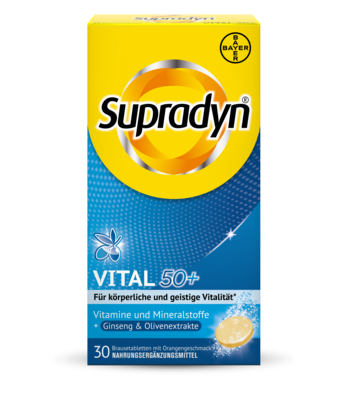 Sie sehen eine Packung Supradyn® vital 50+ - Brausetabletten, 30 Stück, Produktbild: 01 Supradyn® vital 50+ - Brausetabletten, 30 Stück, A-Nr.: 4184965 - 01