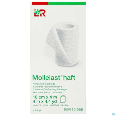 Sie sehen eine Packung Fixierbinden Mollelast Haft Weiss 4mx 10cm 1st, Produktbild: 01 Fixierbinden Mollelast Haft Weiss 4mx 10cm 1st, A-Nr.: 1767672 - 01