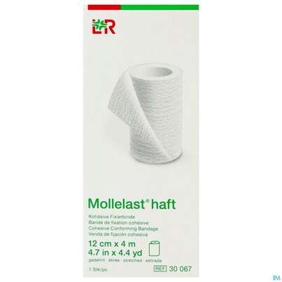 Sie sehen eine Packung Fixierbinden Mollelast Haft Weiss 4mx 12cm 1st, Produktbild: 01 Fixierbinden Mollelast Haft Weiss 4mx 12cm 1st, A-Nr.: 1767689 - 01