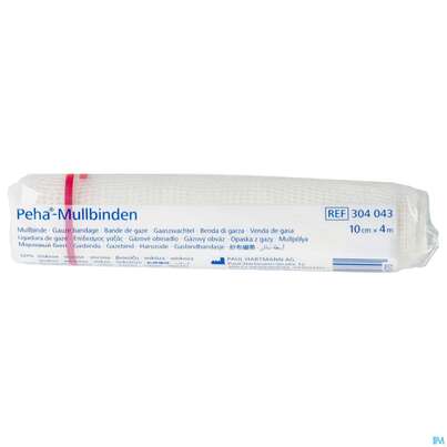 Sie sehen eine Packung Mullbinden Peha Zellw/baumw Festkantig 20fadig 4mx 10cm 1st, Produktbild: 01 Mullbinden Peha Zellw/baumw Festkantig 20fadig 4mx 10cm 1st, A-Nr.: 4174458 - 01