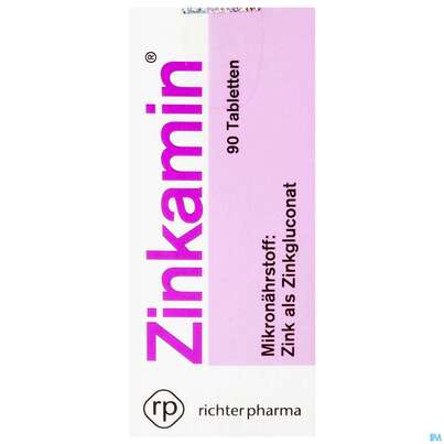 Sie sehen eine Packung ZINKAMIN TBL, 90 Stück, Produktbild: 01 ZINKAMIN TBL, 90 Stück, A-Nr.: 1489256 - 01