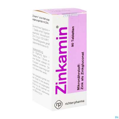 Sie sehen eine Packung ZINKAMIN TBL, 90 Stück, Produktbild: 02 ZINKAMIN TBL, 90 Stück, A-Nr.: 1489256 - 02
